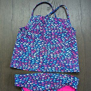 Vineyard Vines Girls Wavy Whale Reversible Tankini Swim Top and Brief Bottom L/G